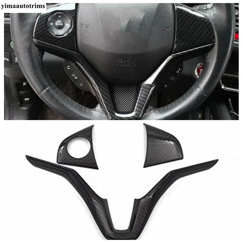 For Honda Vezel HR-V 2014 -  ABS Carbon Fiber Car Steering Wheel Button Frame Decoration Cover Trim Accessories Interior
