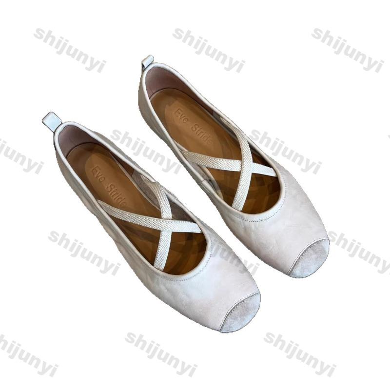 2025 Women's Flats Lightweight Comfortable Ballet Shoes Shallow Soft Bottom Cross Strap Retro Mary Jane Shoes
