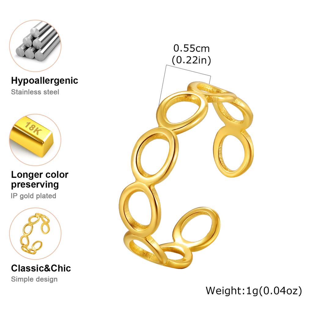 Stainless Steel Geometric Ring for Women Hollow Infinity Opening Rings 18K Gold Plated Jewelry Gift