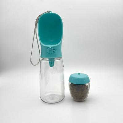 2 in 1 350 ml tragbare Wasserflasche aus lebensmittelechtem Material für Hunde und Katzen, Reise-Wasserbecher für Haustiere mit Futterspender, Wasserflasche für Hunde