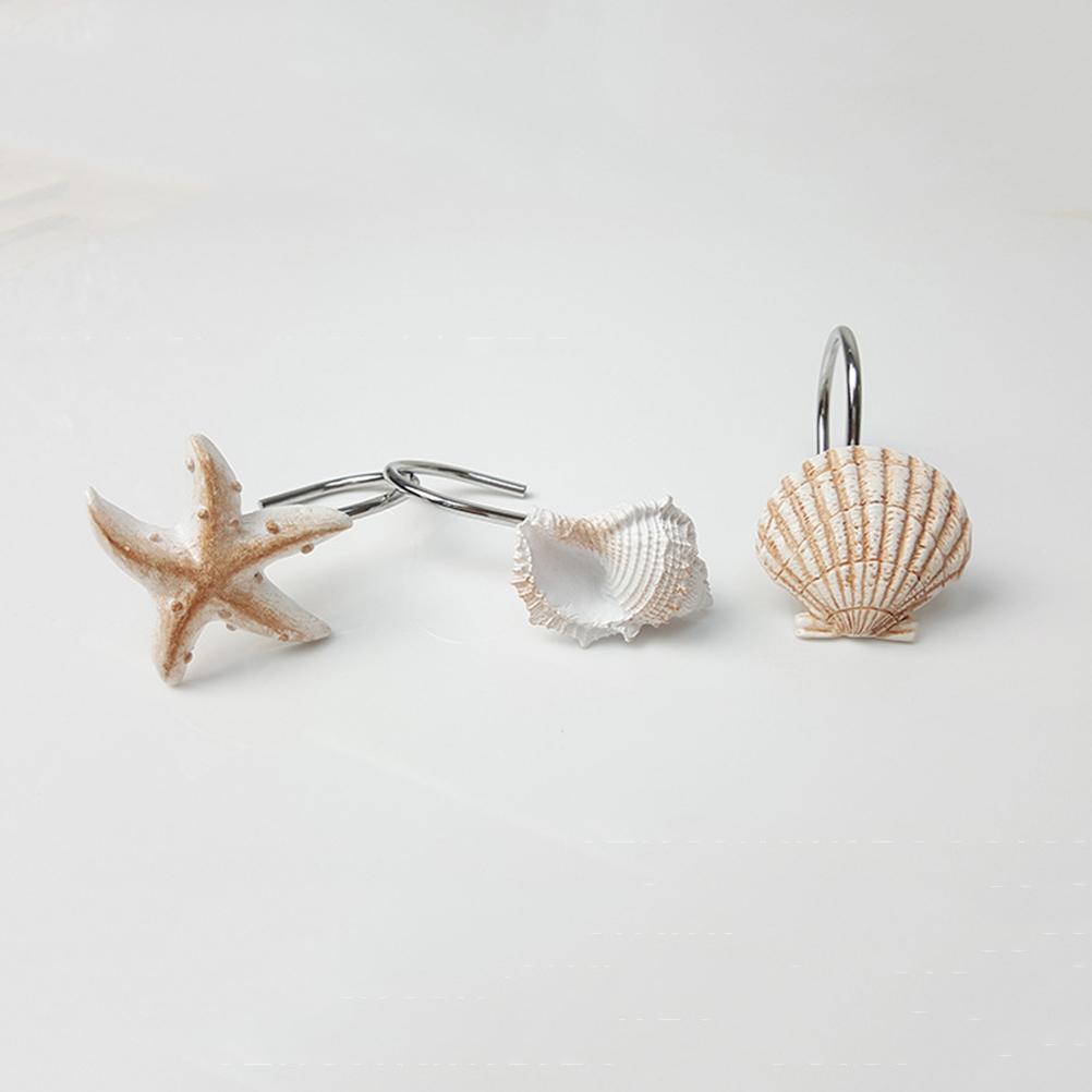 12Pcs Ocean Theme Shower Curtain Hook White And Brown Resin Curtain Hooks Decor For Bathroom Baby Room Bedroom Living Room