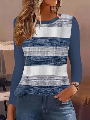 Autunno Inverno Moda Casual Girocollo Contrasto Colore Maniche Lunghe T-shirt da Donna Pullover Top