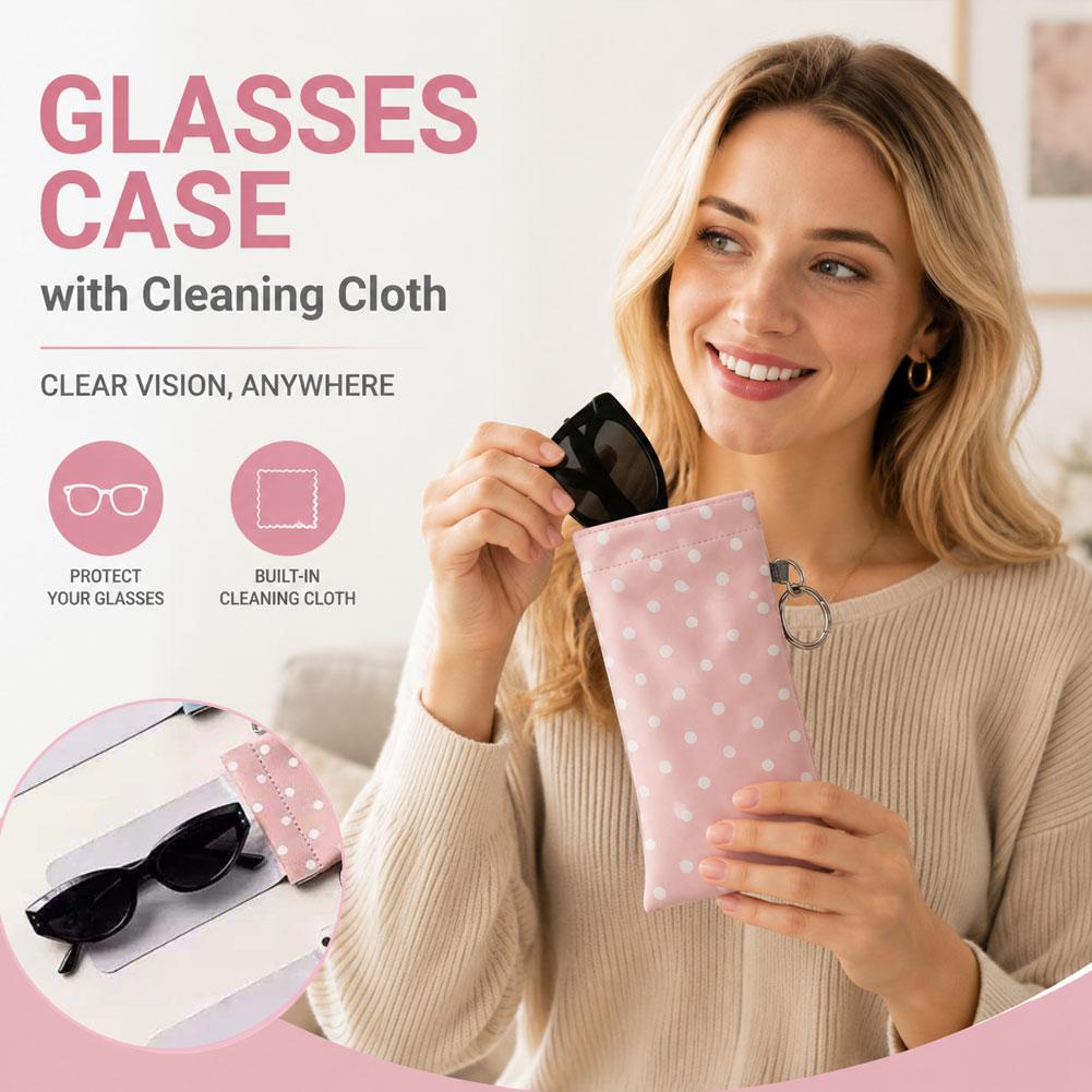 Stylish Polka Dot Eyeglasses Pouch Water-resistant PU Leather Scratch-Resistant Soft Glasses Case Storage Bag for Women Daily