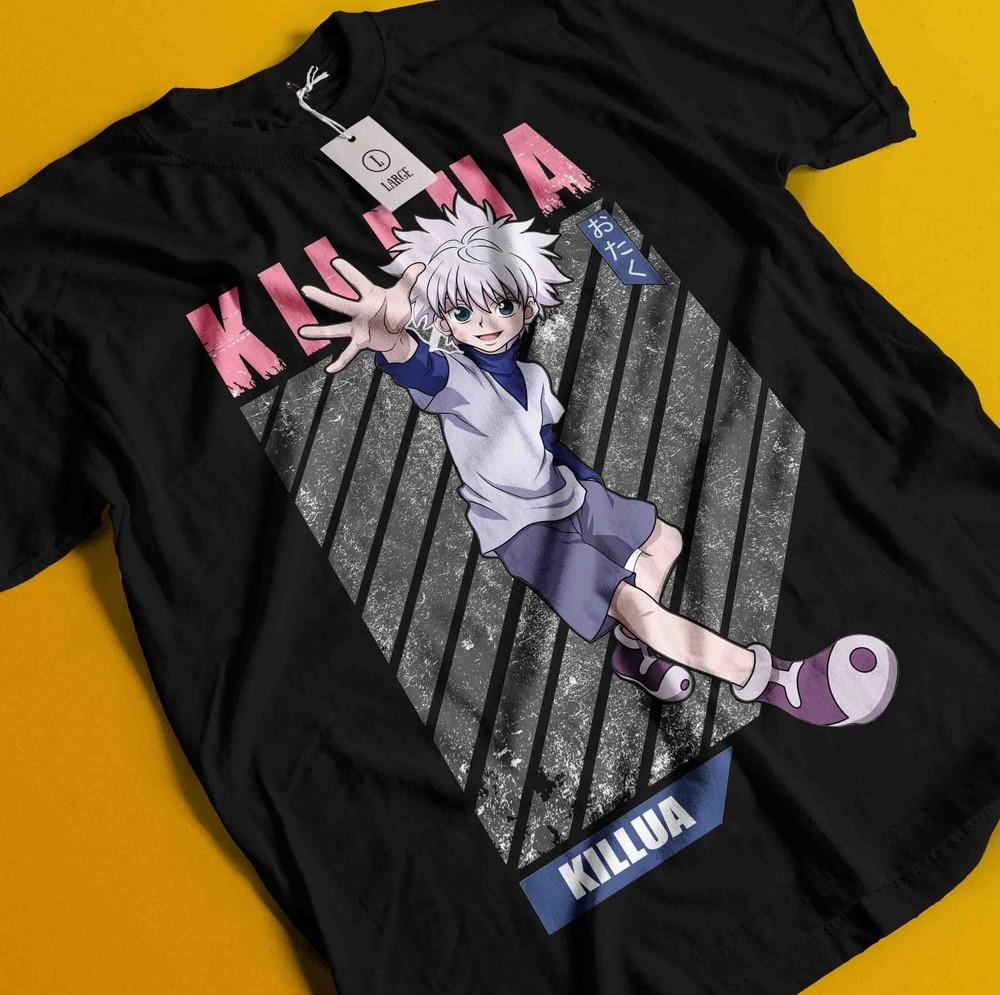 

Killua Tshirt Hisoka Shirt Hunter X Hunter Manga Strip HXH Tee Anime Gon T-Shirt L