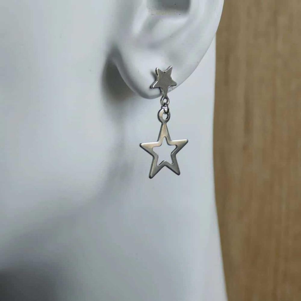 Fashion Simple Silver Color Stainless Steel Hollowed-out Five-pointed Star Pendant Star Stud Earrings for Women Piercing Jewelry