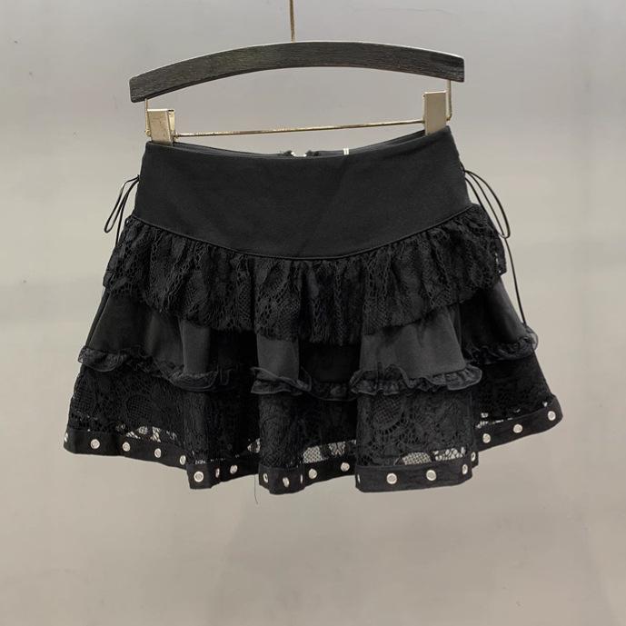 Lace Splicing Cake Skirt Skirt Women's Summer New Design Strap Zipper a Word Puffy Skirt