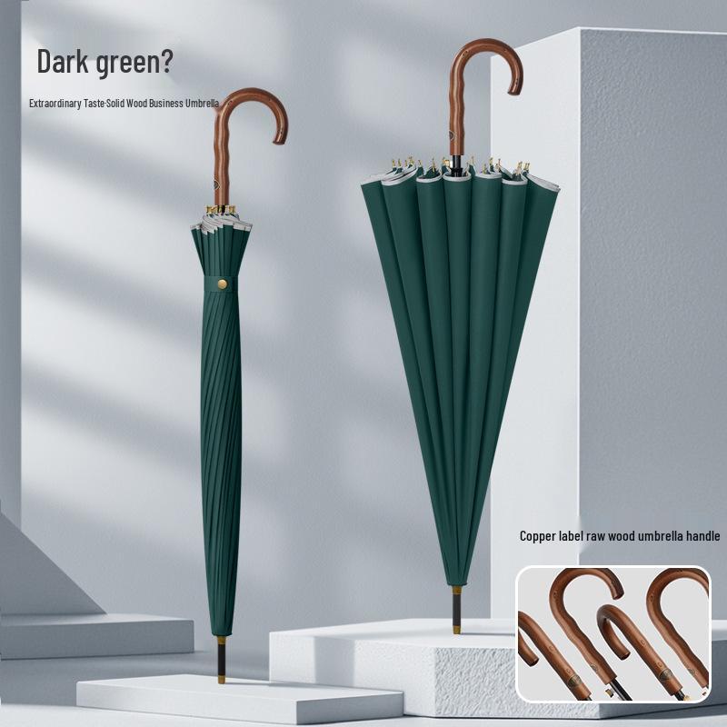 Men's Extra Large 24-Rib Solid Color Business Umbrella with Wooden Handle and Logo Print