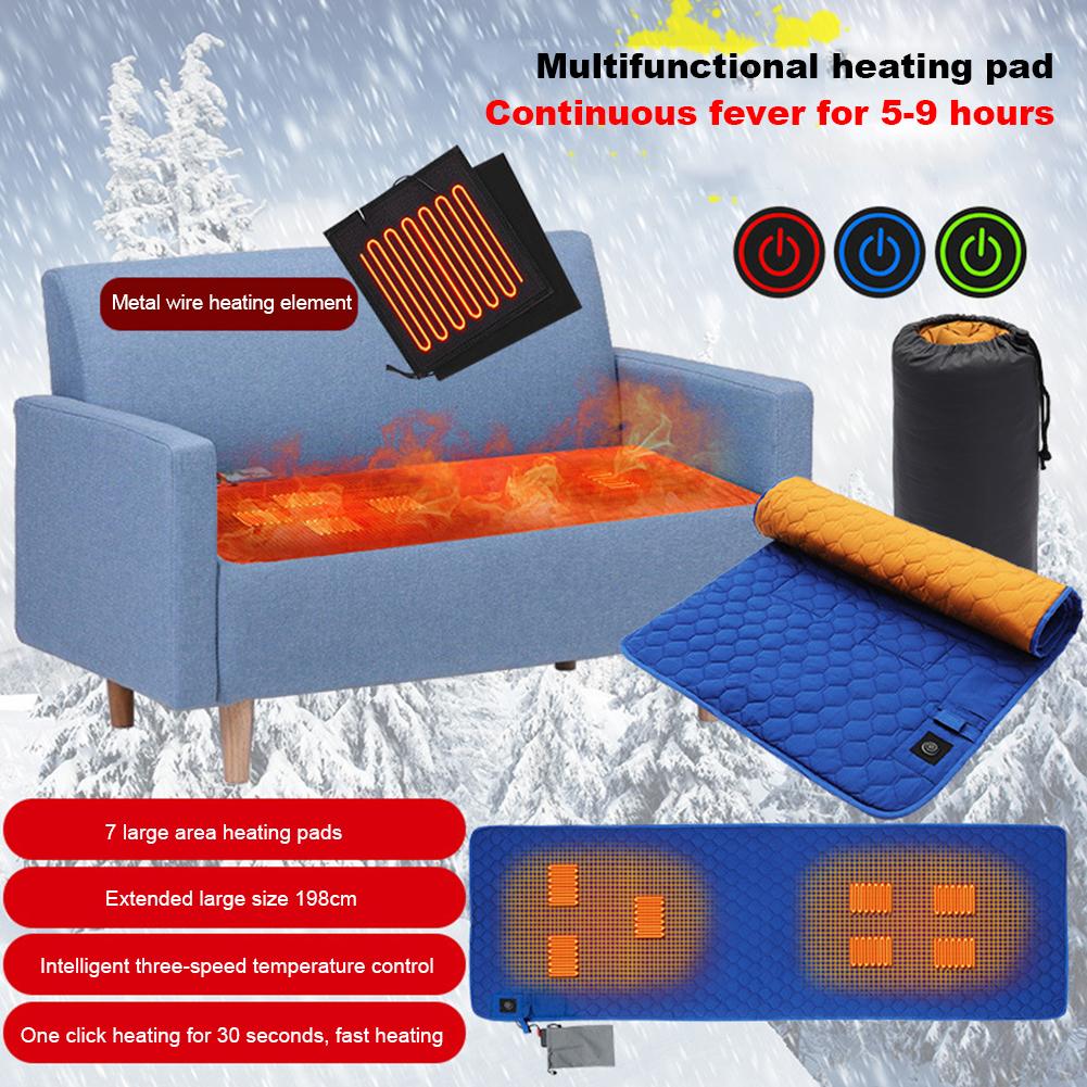 7 Zonen Heizschlafmatte 38 bis 65℃ 3 Stufen Isolierung Beheizte Matte USB-betrieben für Outdoor Camping Wandern