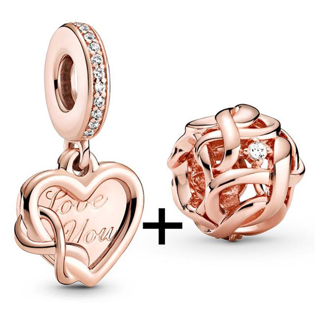 2pcs /Lot New Trend Crown Feather Zircon Hollow Leaves Beads Fit Original Brand Charms Silver Color Bracelets Women Diy Jewelry