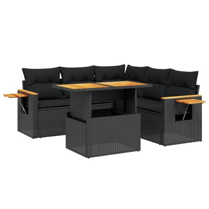 VidaXL Salon de Jardin avec Coussins 6 pcs, Canapés de Terrasse, Ensemble de Meubles de Patio, Mobilier d'Extérieur, Noir 3273512