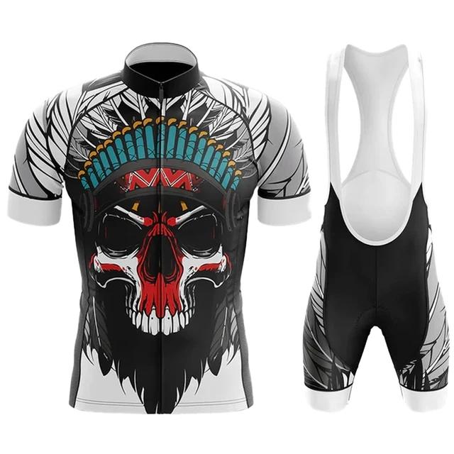 2026 Team Men Summer Skeleton Short Sleeve Cycling Jersey Set MTB Maillot Ropa Ciclismo Bicycle Wear Breathable Cycling Clothing