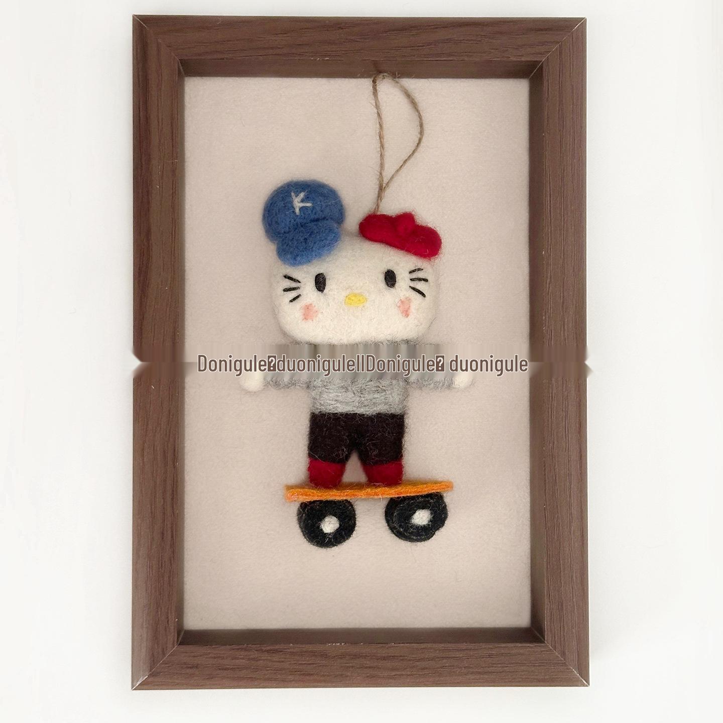 Doni Gule Handmade Wool Felt Roller Skating Cat Keychain & Car Ornament 12cm Original Quality