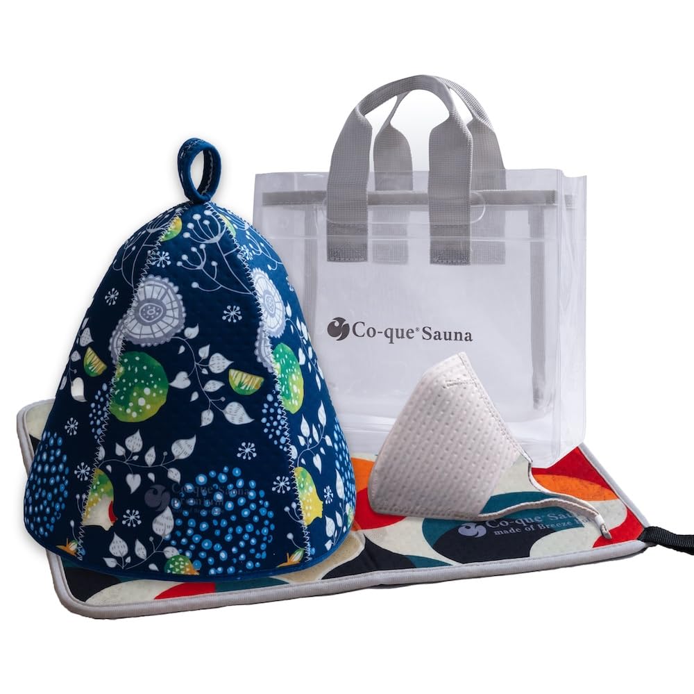 

[co-que] Sauna Set 4-Piece Gift Set (JP, Alphabet, L, Hat: Fruit Navy / Mat: Classic / Mask: Courreges)