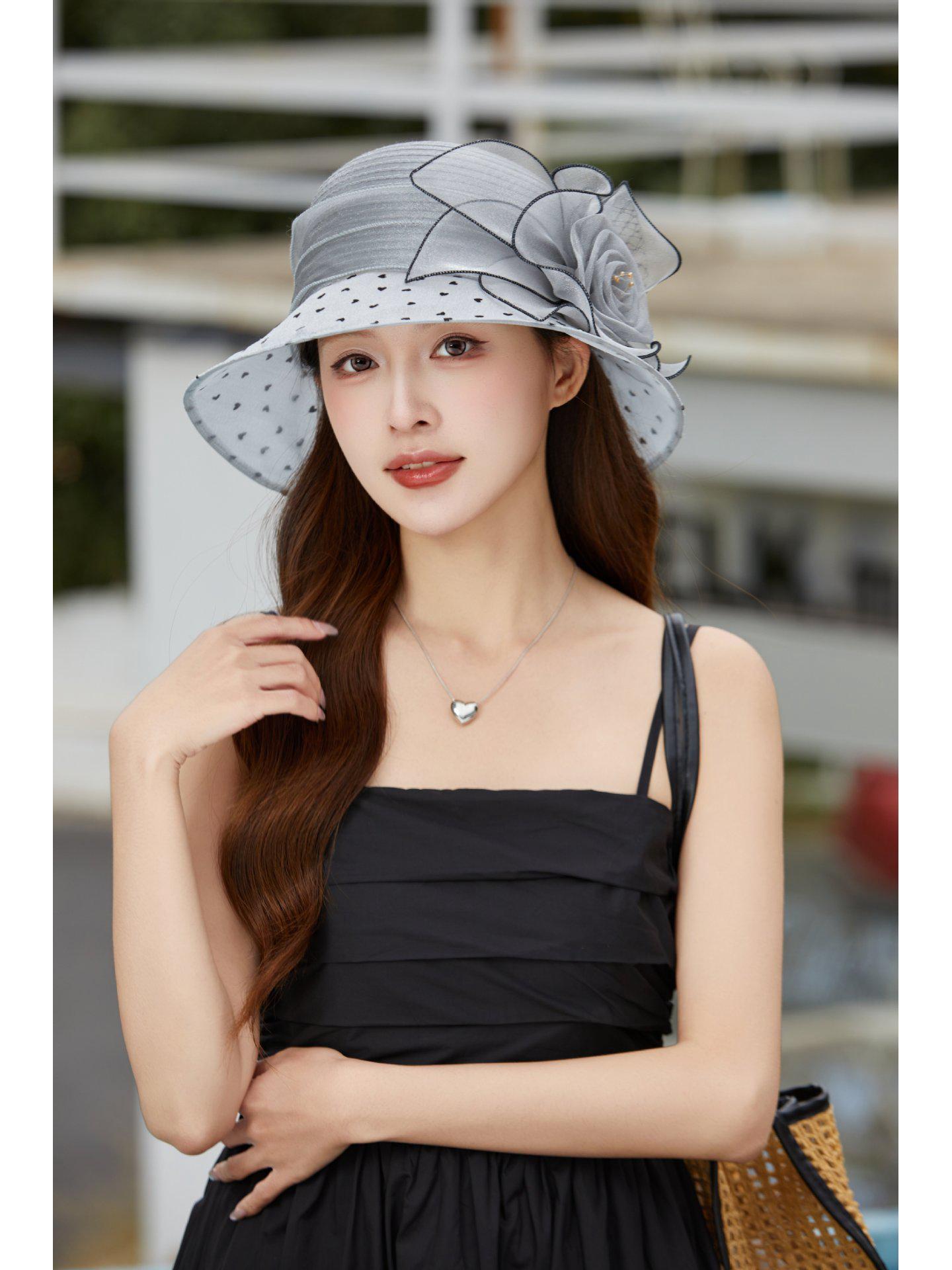 

Elegant Women s Summer Wide-Brim Organza Flower Hat - Sun Protection, Fashionable for Beach Travel