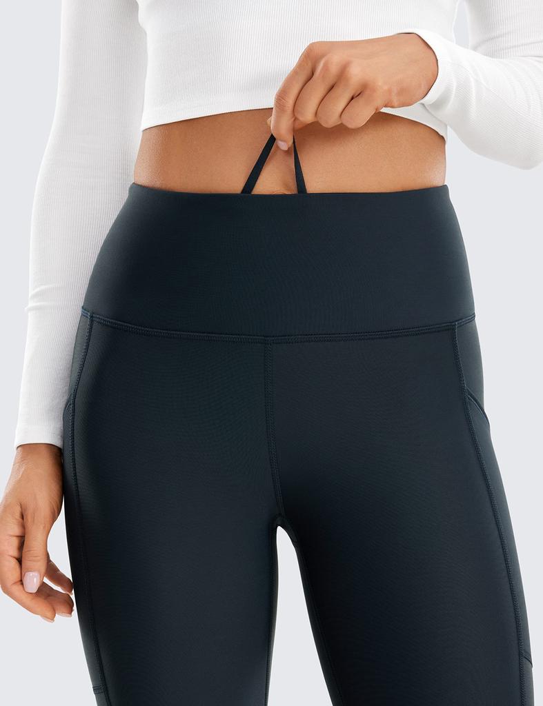CRZ YOGA Winter Yoga Cold Dark Size M Women's Fleece-Lined Leggings, High-Waisted, Sweat-Wicking, Quick-Drying, Protection, 25-Inch Inseam, Navy,