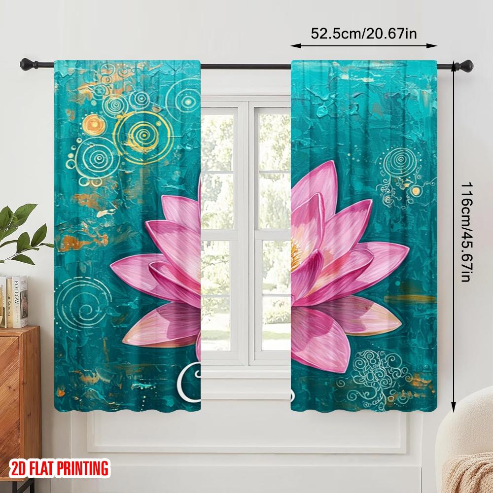 2 Stück 2D Flachdruck Szene Vorhang Lotusblume Aquarell Stoff Ohne Strom Festliche Vorhänge Perfekt für Wandkunst