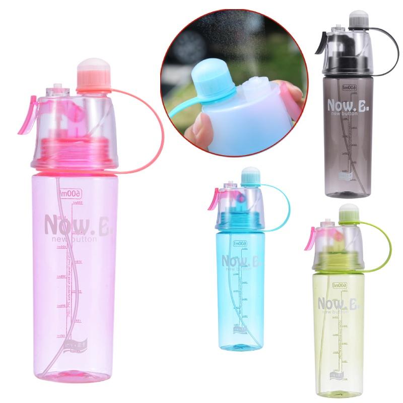 Creative Cartoon Spray Water Bottle For Outdoor Sports, Portable With Lid, Plastic Cup For Summer Hydration And Cooling, 600ml Capacity