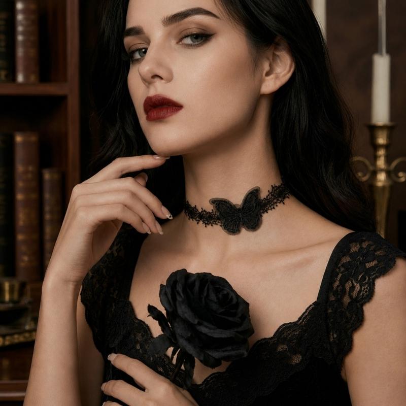 Adjustable Lace Chokers Necklace 3D Butterfly Design Comfortable For Sensitive Skin