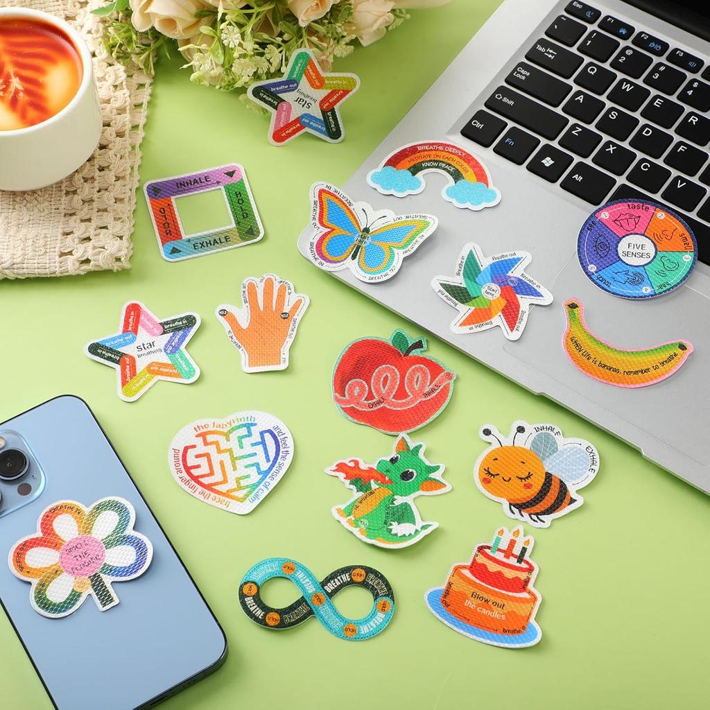 144 Pcs Calm Anxiety Sensory Stickers Textured Sensory Strips Stickers Mindfulness Relief Mental Health Rainbow Apple Animals Anxiety Relief for