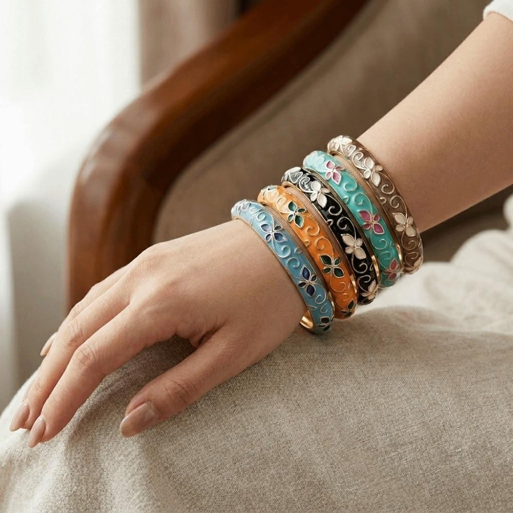 Traditional Flower Bangle Colorful Women's Hand Bracelet Handicraft Vintage Cloisonne Bangle Girls