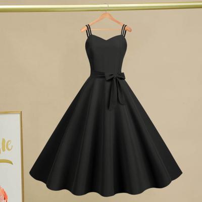 Vintage damska sukienka huśtawka jednokolorowa 50. kokarda bez pleców Spaghetti pasek linia A duży wystrój balowy koktajl
