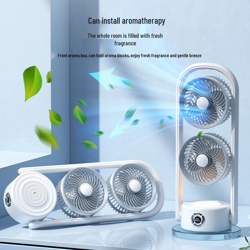 Desktop Dual Head Folding Fan with LED LCD Display & Hook - Portable Ceiling Fan with Night Light