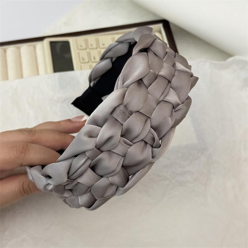 5CM Luxus Breite Damen Geflochtene Haarbänder Weicher Satin Stoff Geflochtenes Stirnband Mode Weiblich Lässig Party Kopfschmuck Haaraccessoires