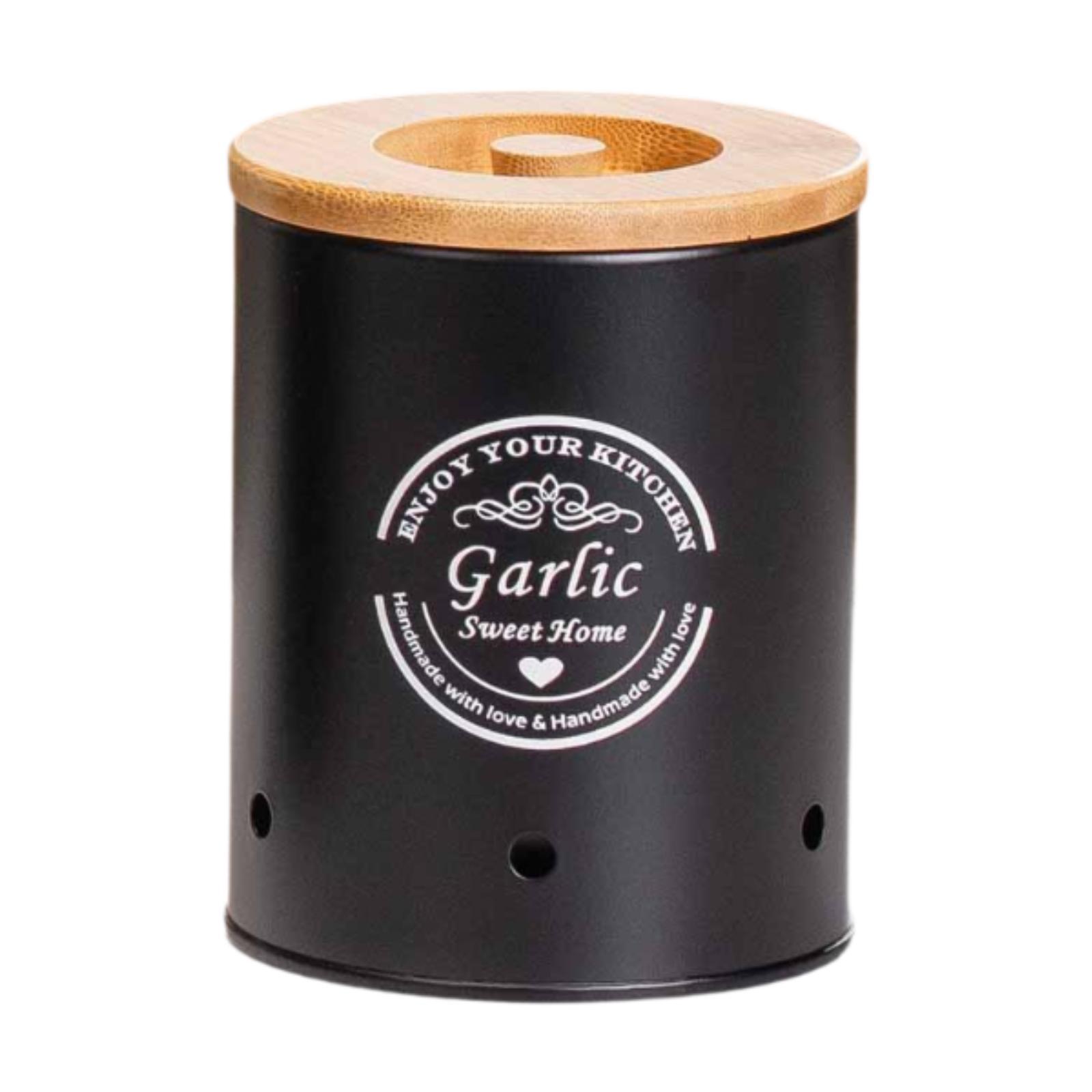 

Kitchen Vegetable Storage Tin with Bamboo Lid and Handle for Farmhouse Decor