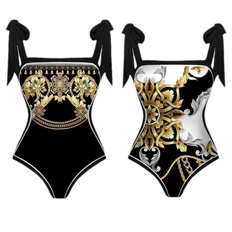 2024 Retro Print Swimsuit: Sexy Lace-up, Hot Spring Style, One-Piece, and Two-Piece Set