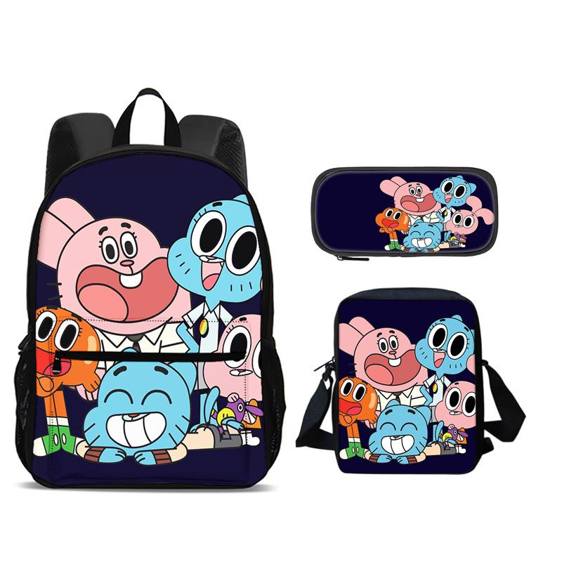The Amazing World of Gumball Backpack Pen Bag Shoulder Bag 3Pcs Set Large Capacity Cartoon Anime Printed Student Boys and Girls