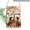 2D Flat Welcome Fall Dogs Maple Leaf Pumpkin Metal Sign - 8.0x12.0inch Aluminum Wall Art, Cute Autumn Dog Hedgehog Farmhouse Front Porch Decor