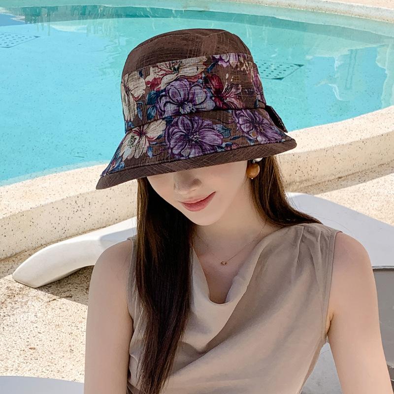 Spring and summer new flower rendering bucket hat large brim showing small face breathable outdoor sunscreen hat sunshade sun hat