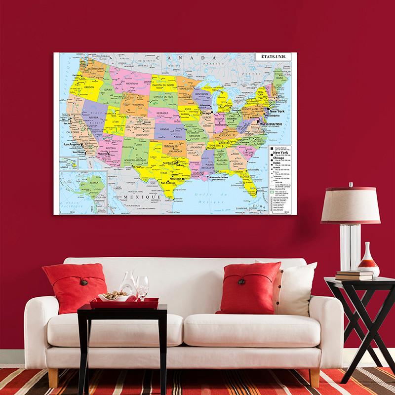 USA Map Poster United States Political Wall Map with States Capitals for Classroom Home School Supplies Students Educational Art Decor