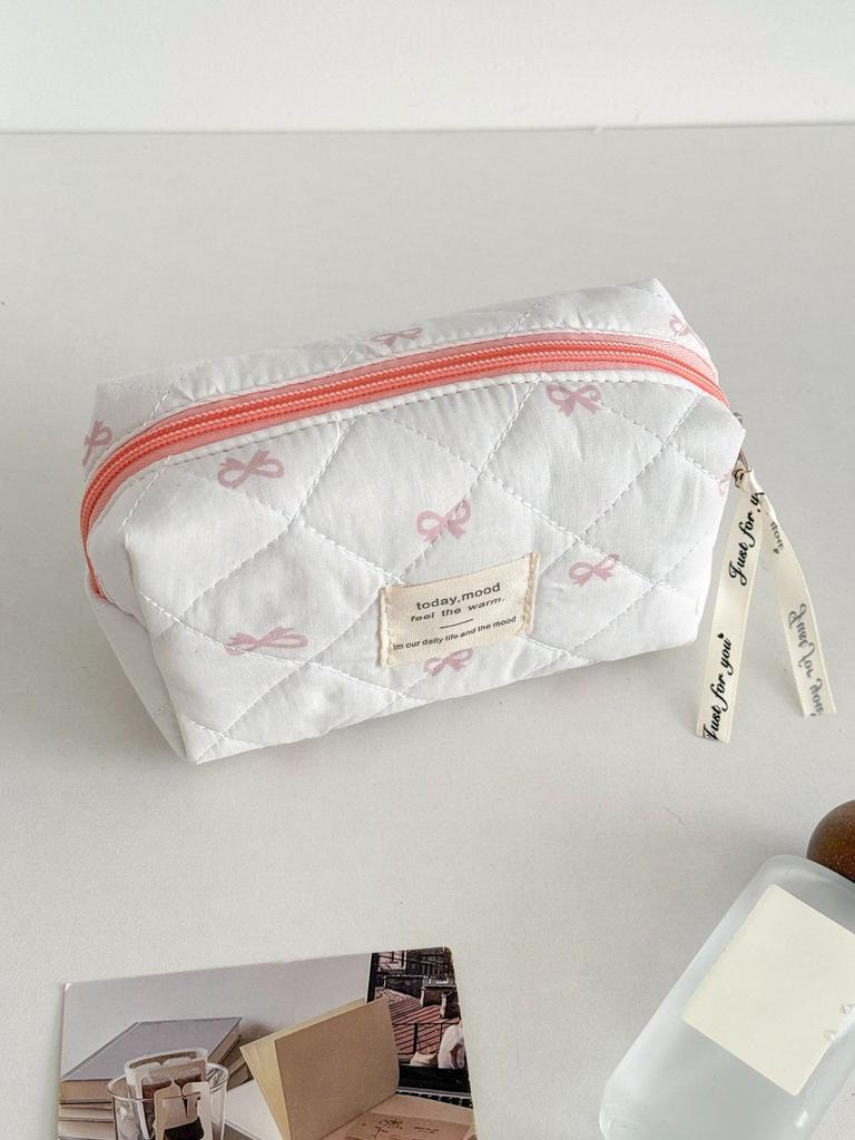 Large Capacity Quilted Cotton Ladies Pillow Handbags Sweet Bowknot Women's Cosmetic Bags High-Quality Female Wash Storage Bag