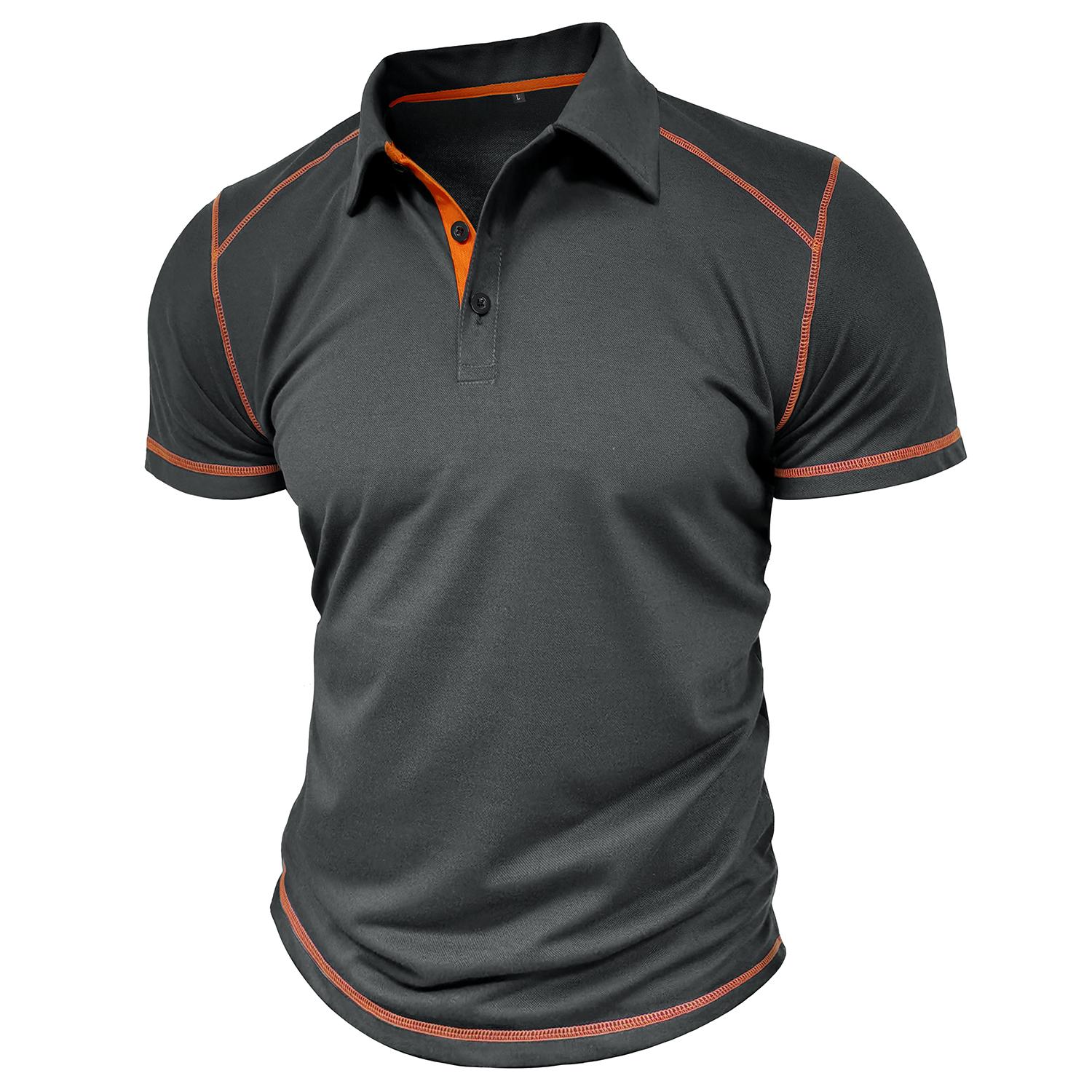 Bright Deer Polo T-shirt voor heren Katoen Korte mouwen Kleurblok Slim Fit Overhemden Ronde kraag Knoop Truien Lente Zomer Vrijetijdskleding XL donkergrijze kleur