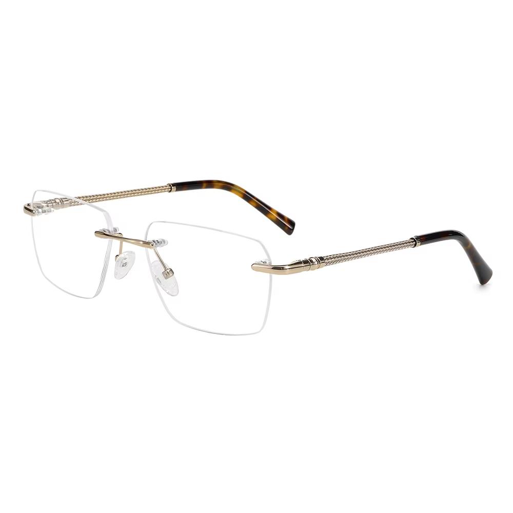 Fashion Custom Logo Gold Unisex Eyeglasses Stainless Square Rimless Glasses Frame for Men for Women