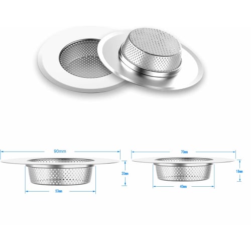 GONGXIANG Perforated Stainless Steel Garbage Drain, Set of 2, for Bathrooms and Kitchens, Shallow Drain, Drain Sizes: 7cm/4.3cm-9cm/5.5cm