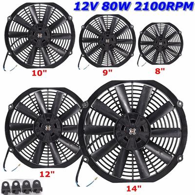 12V 80W 2100RPM Straight Black Blade Electric Oil Cooling Radiator Fan Mounting Kit Universal 12 inch