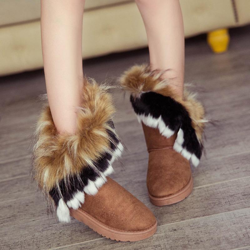 Foreign Trade Large Size Snow Boots Women's New Flat-bottomed Fluffy Warm Boots Imitation Fox Fur Snow Boots Wholesale