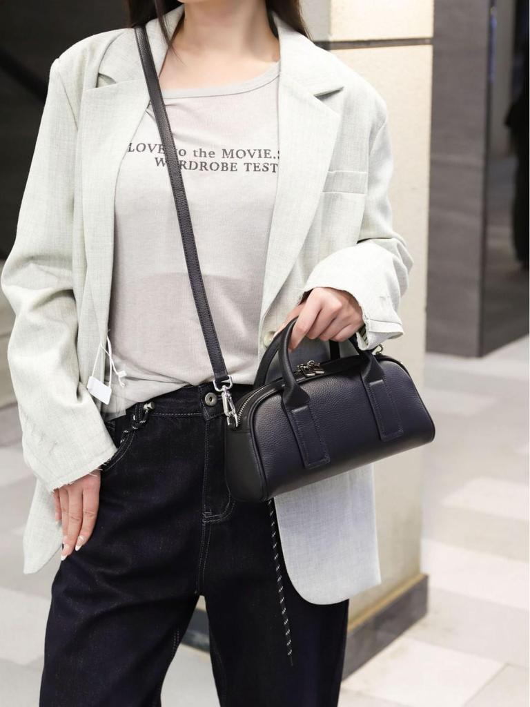 Women's Lightweight Genuine Leather Boston Pillow Bag - Luxury Retro Bowling Handbag & Casual Crossbody