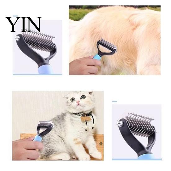 Undercoat Grooming Tool Double-Sided Pet Detangling Rake, Dog Rake with Rounded Blades, Non Slip Comb Shedding Brush for Long Hair Dogs, Cats