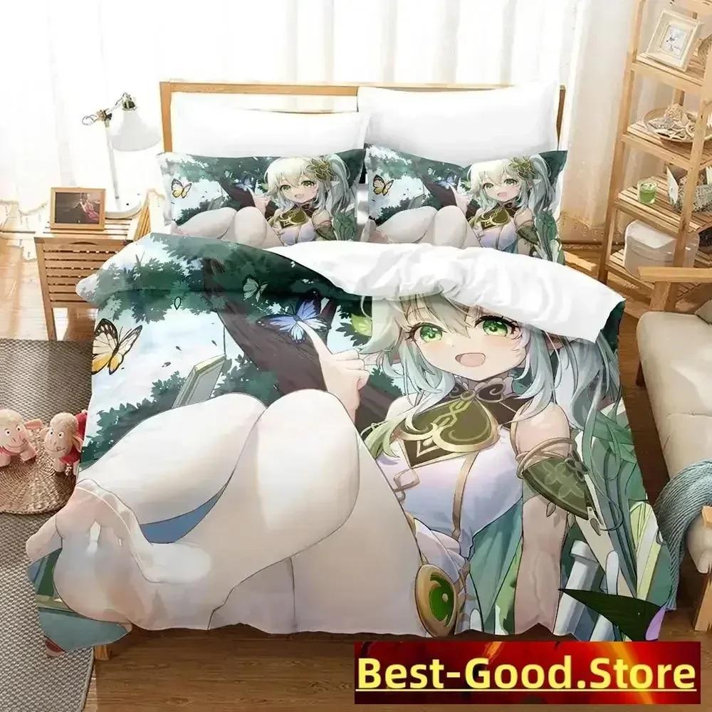 

Comforter New Game Nahida Genshin Impact Bedding Set Cartoon Anime Three-Piece Set Adult Kid Bedroom S 3D Kawaii Girls Comforter (quilt)-EU Single(135*200cm)3pcs