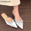 Fashion SUOJIALUN 2025 Spring New Brand Women Mules Shoes Fashion Square Low Heel Outdoor Dress Slides Pointed Toe Slip On Mules Shoes