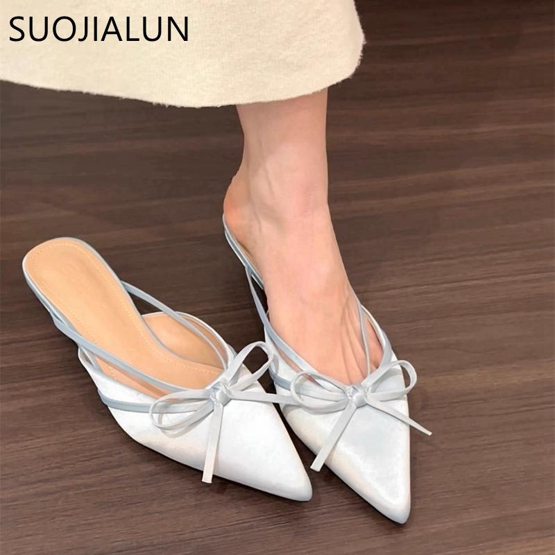 Fashion SUOJIALUN 2025 Spring New Brand Women Mules Shoes Fashion Square Low Heel Outdoor Dress Slides Pointed Toe Slip On Mules Shoes