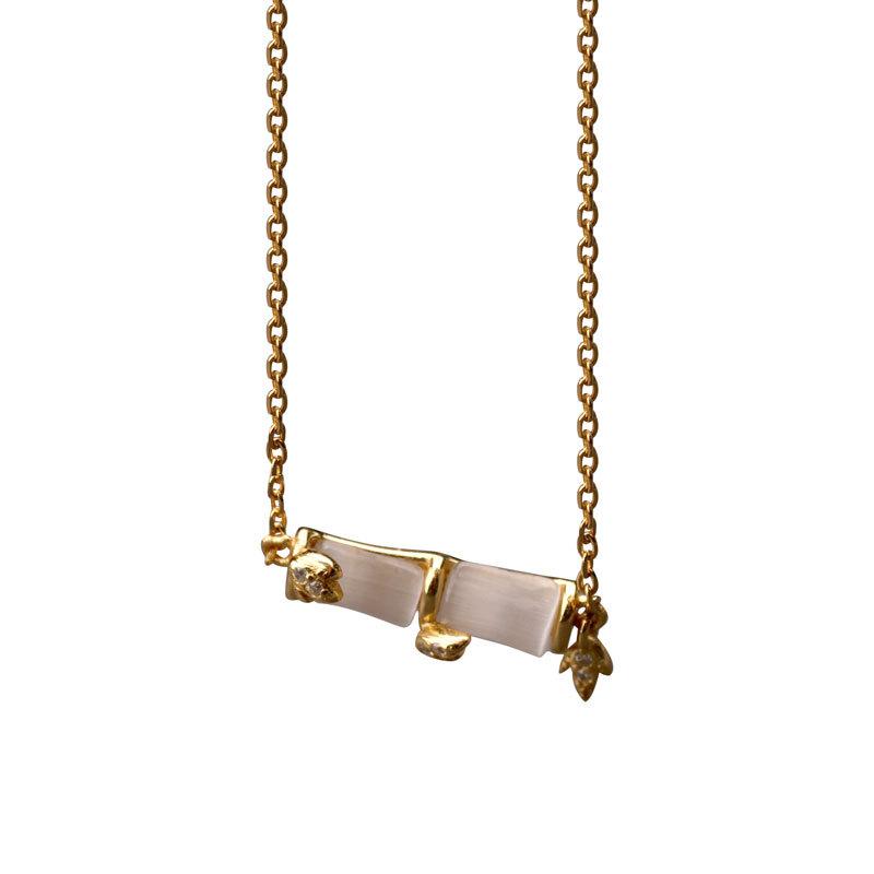 

Бамбуковое ожерелье с подвеской из камня кошачий глаз, цепочка на ключицу, темперамент, легкая роскошь, аксессуары в национальном стиле, женская тенденция