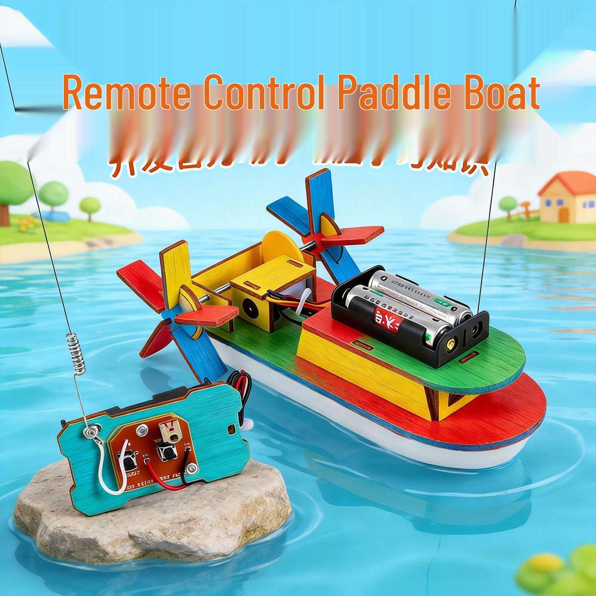 DIY Wireless Remote Control Paddle Wheel Boat Kit for Kids - Science and Technology Experiment Assembly Electric Toy See details page