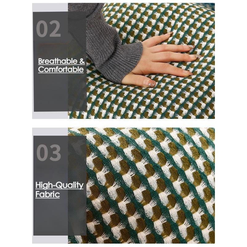 Plaid Linen Throw Pillow - Vintage Houndstooth Cushion Cover for Sofa, Bedroom, Office Chair & Bohemian Decor