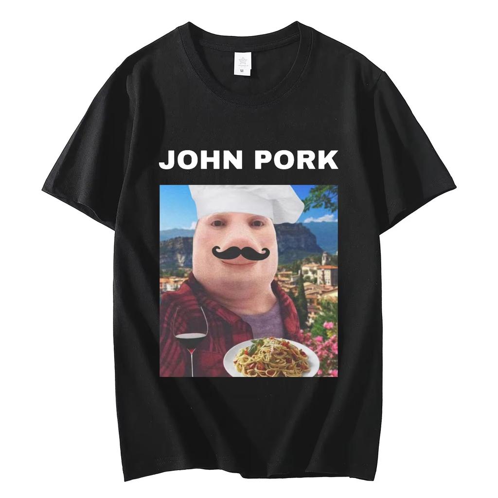 John Pork Funny Meme Tshirt Unisexs Women Fashion Oversized Cotton Tshirts Summer Casual Comfort Short Sleeve T Shirt Streetwear