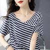 Short-sleeved T-shirt Women's New Summer Top Fashionable Elegant and Fresh Age-reducing Splicing Striped Printed Chiffon Shirt