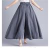 Summer Women's Trousers Artistic Large Size Cotton and Linen Wide-leg Trouser Skirt Linen Skirt Elastic Waist Solid Color Ethnic Style Trouser Skirt
